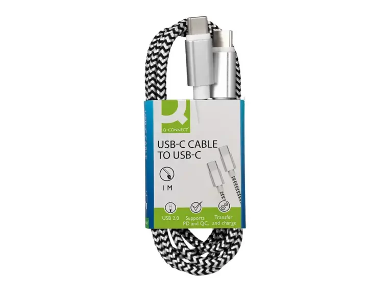 Cabo usb-c para usb-c Q-Connect 1m em nylon embalado para escritório FOLIS Lisboa
