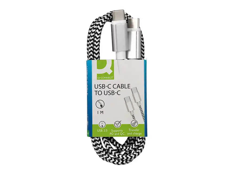 Cabo usb-c para usb-c Q-Connect 1m em nylon embalado para escritório FOLIS Lisboa