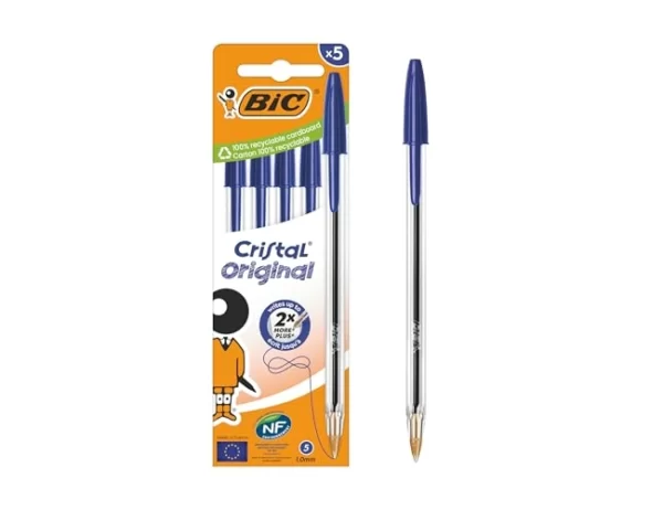 Esferográfica BIC Cristal original 1.0mm para escritório e escola blister 5 azuis FOLIS Lisboa