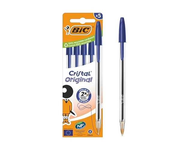 Esferográfica BIC Cristal original 1.0mm para escritório e escola blister 5 azuis FOLIS Lisboa