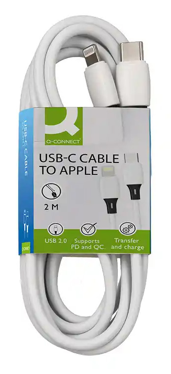 Cabo usb-c para lightning Q-Connect 2m em PVC branco FOLIS Lisboa 1