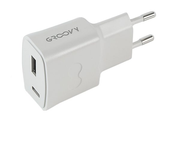 Carregador de parede groovy duplo USB-A e USB-C 20W branco 1 FOLIS Lisboa