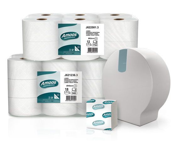 Papel higienico jumbo amoos rolos e dispensador FOLIS
