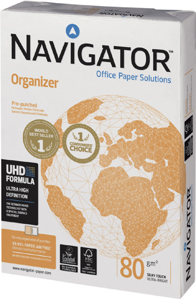 PAPEL FOTOCÓPIA ORGANIZER 80 g/m². COM FUROS. 500 FOLHAS DIN A4